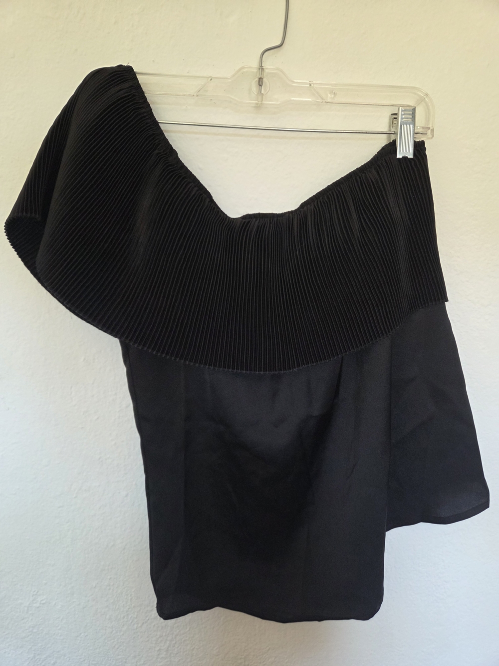 bp Black One-Shoulder Pleated Ruffle Top